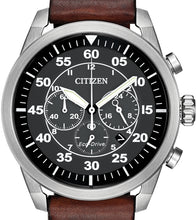 Load image into Gallery viewer, Authentic CITIZEN Eco-Drive Avion Brown Leather Chronograph Mens Watch Maverick Sales 1