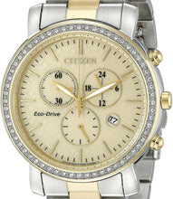 Load image into Gallery viewer, Authentic CITIZEN Eco-Drive Crystal Accented Two Tone Chronograph Ladies Watch Maverick Sales 1
