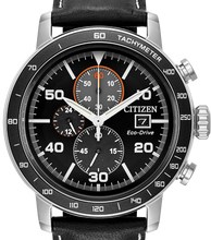 Load image into Gallery viewer, Authentic CITIZEN Eco-Drive Black Leather Chronograph Mens Watch Maverick Sales 1