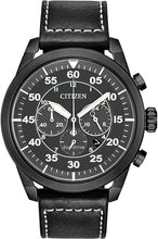 Load image into Gallery viewer, Authentic CITIZEN Eco-Drive Avion Black Leather Chronograph Mens Watch Maverick Sales 1