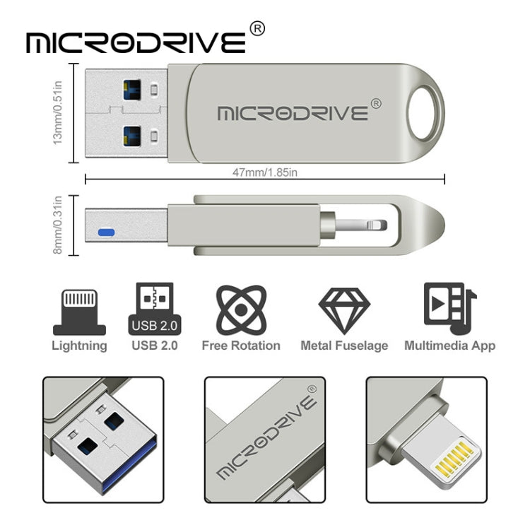 MicroDrive 2 In 1 8 Pin + USB 2.0 Portable Metal USB Flash Disk, Capac ...