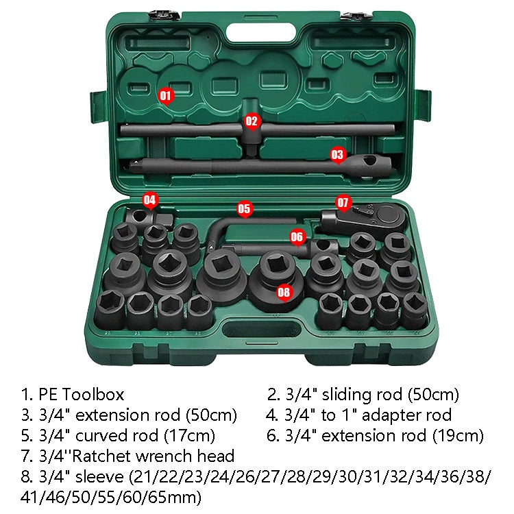 26 PCS / Set Hexagonal Heavy-Duty Socket Auto Repair Socket Wrench(Bla ...