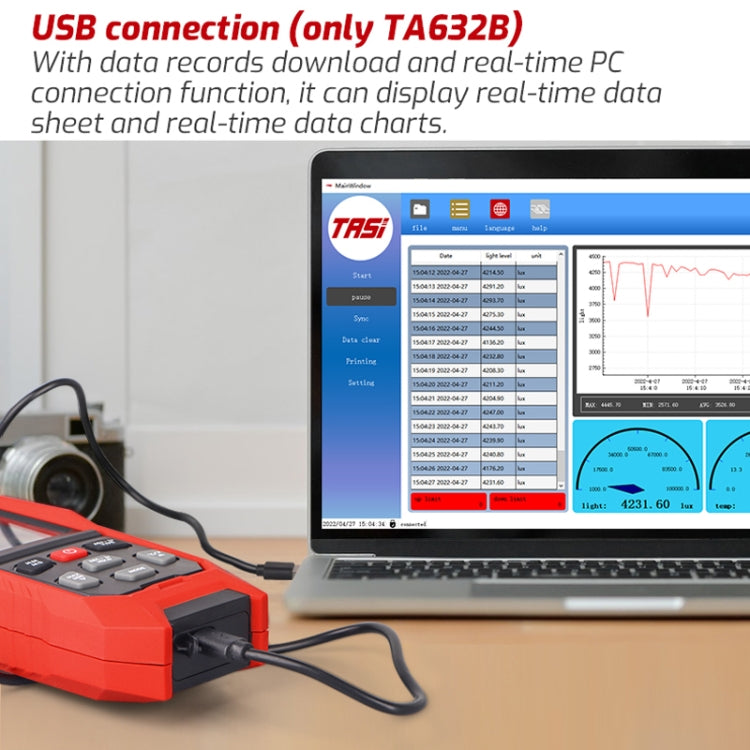 TASI TA632B USB Computer Connection Digital Illuminance Meter Lumen Te ...