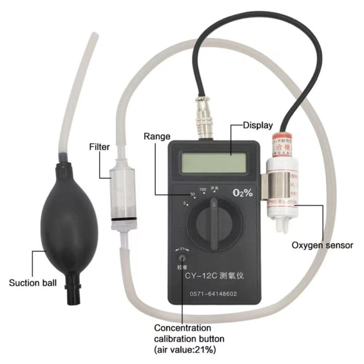 External O2 Analyzer CY-12C Portable Oxygen Analyzer Full Range Oxygen Measurement Device ...