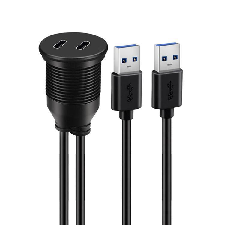 1m Dual Type-C 3.0 Female To USB A Male Car Waterproof Cable Modified ...