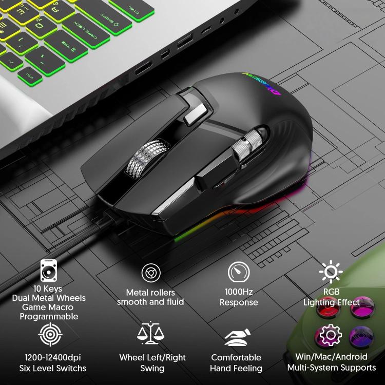 MKESPN X13 RGB Full Speed Wired Gaming Mouse 12400 DPI 10-Key Dual Scr ...
