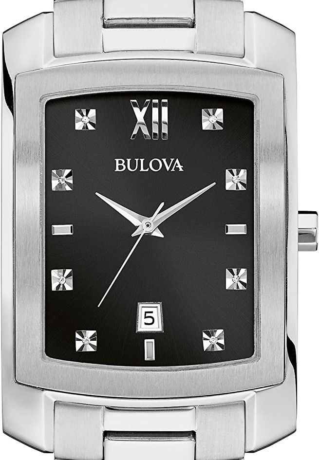 Authentic BULOVA Diamond Accented Stainless Steel Mens Watch