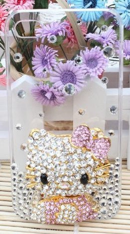 SODIAL 3D Bling Crystal Flat Back Rhinestone Pink Hello Kitty Case for Apple Iphone 4 and 4s