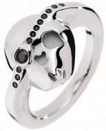 MISS SIXTY Crystal Accented Stainless Steel Skull Ring