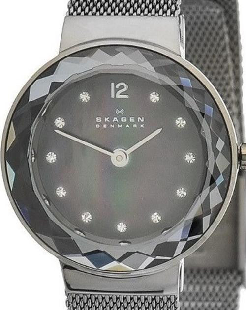 Authentic SKAGEN Denmark Ultra Slim Crystal Accented Mother Of Pearl Ladies Watch