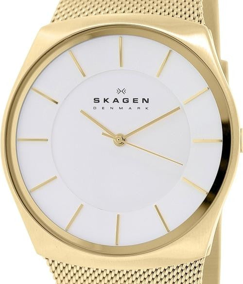 Authentic SKAGEN Denmark Ultra Slim Gold Tone Mesh Band Mens Watch