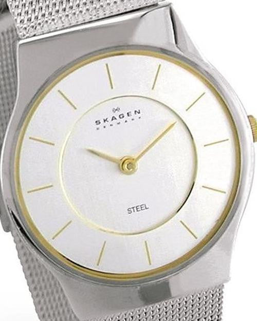 Authentic SKAGEN Denmark Ultra Slim Two Tone Mesh Band Ladies Watch