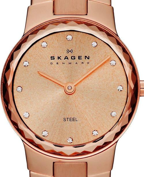 Authentic SKAGEN Denmark Ultra Slim Crystal Accented Rose Gold Ladies Watch
