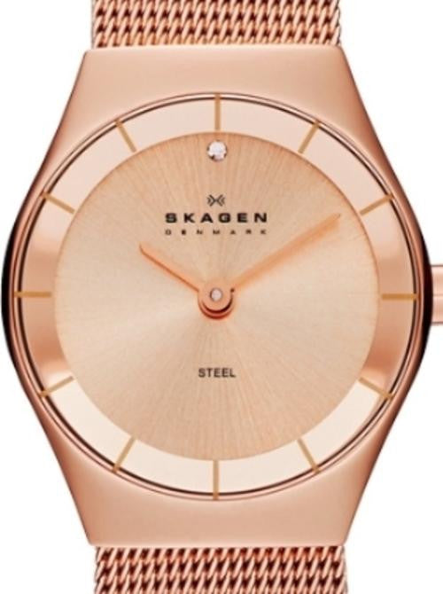 Authentic SKAGEN Denmark Ultra Slim Crystal Accented Rose Gold Ladies Watch