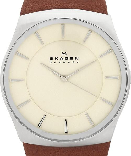Authentic SKAGEN Denmark Ultra Slim Leather Band Mens Watch