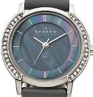 Authentic SKAGEN Denmark Ultra Slim Crystal Accented Blue Mother Of Pearl Ladies Watch