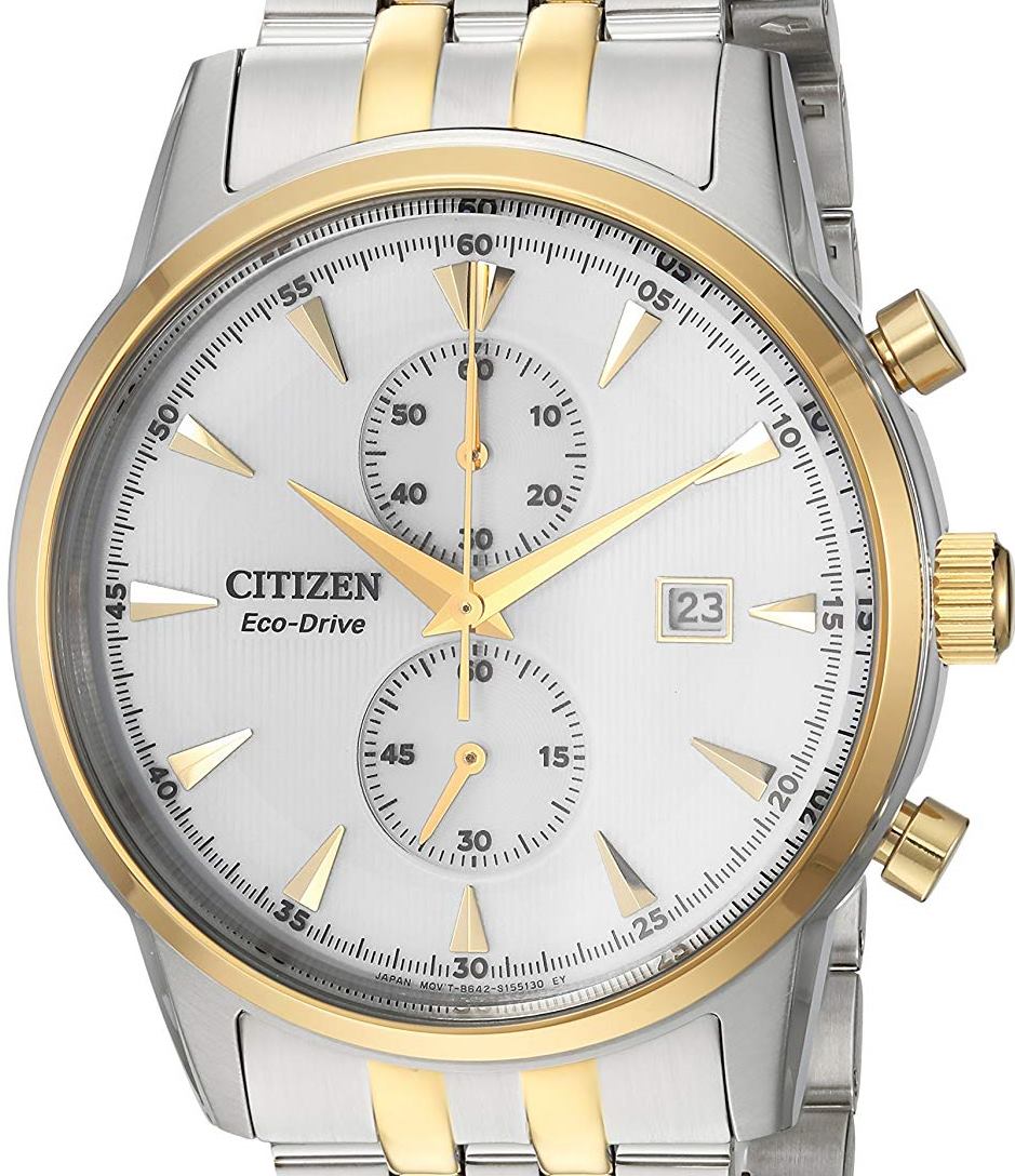 Authentic CITIZEN Eco-Drive Two Tone Stainless Steel Chronograph Mens Watch