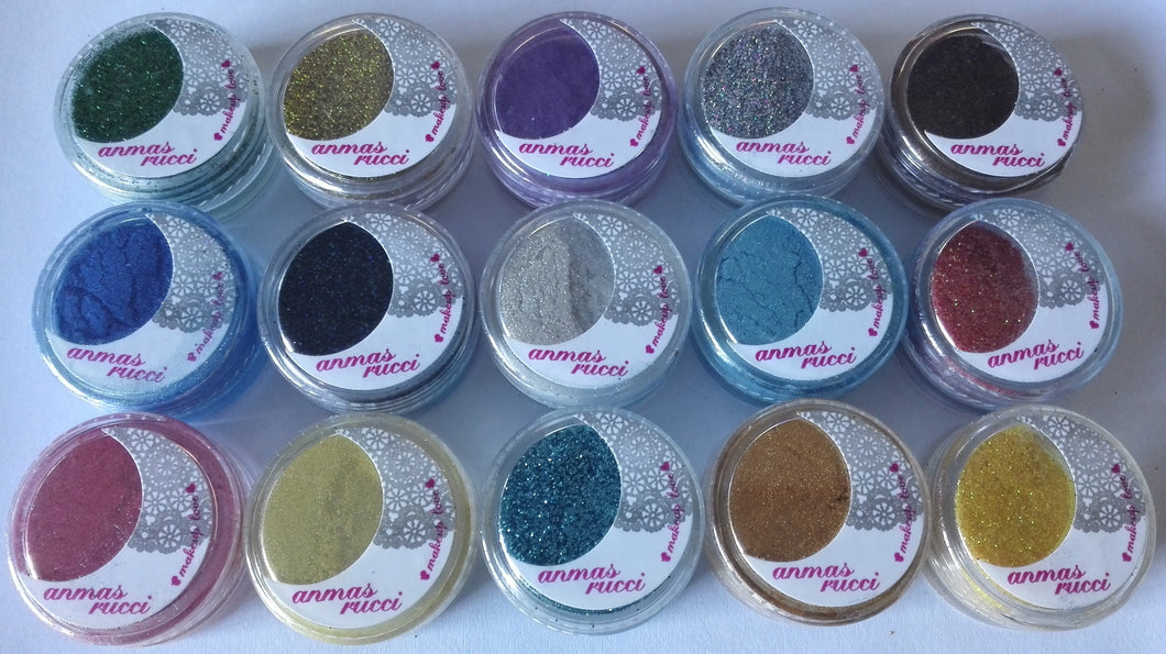 ANMAS RUCCI Eye Shadow Powder Set - Pigments & Glitter Combo - 15 Colours