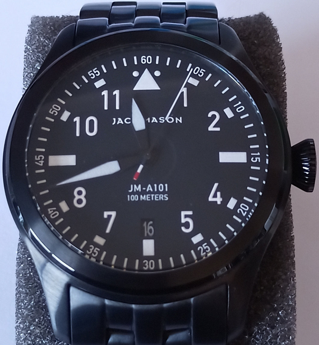 Authentic JACK MASON Aviator Black Stainless Steel Mens Watch
