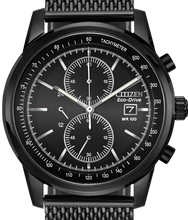 Load image into Gallery viewer, Authentic CITIZEN Eco-Drive Black IP Stealth Mesh Chronograph Mens Watch
