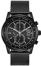 Load image into Gallery viewer, Authentic CITIZEN Eco-Drive Black IP Stealth Mesh Chronograph Mens Watch
