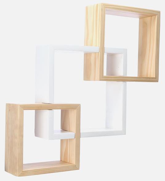 B & K DESIGN & DECOR Square Block Pine Shelf - Set of 3
