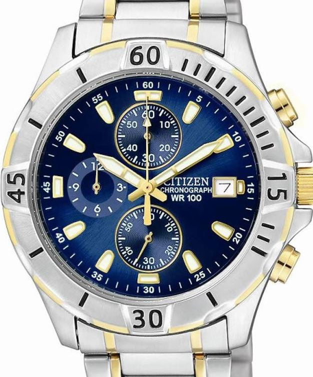 Authentic CITIZEN Two Tone Stainless Steel Chronograph Mens Watch