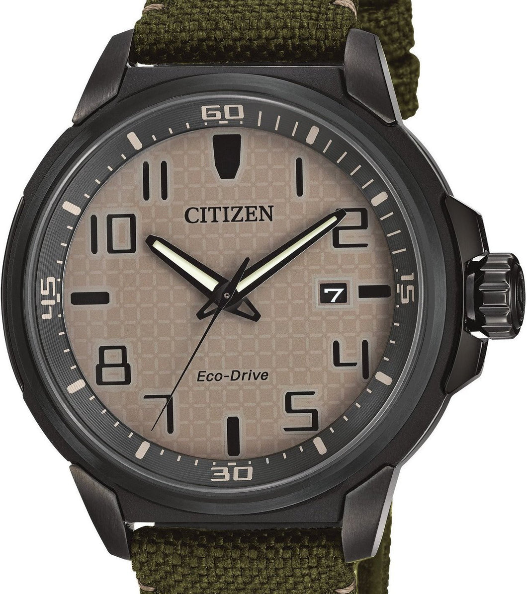Authentic CITIZEN Eco-Drive Military Green Mens Watch