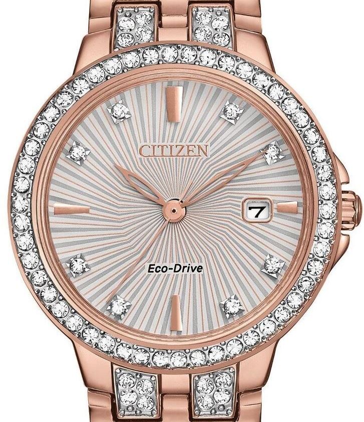 Authentic CITIZEN Eco-Drive Silhouette Swarovski Crystal Accented Rose Gold Ladies Watch