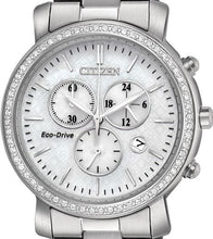Load image into Gallery viewer, Authentic CITIZEN Eco-Drive Crystal Accented Stainless Steel Chronograph Ladies Watch Maverick Sales 1
