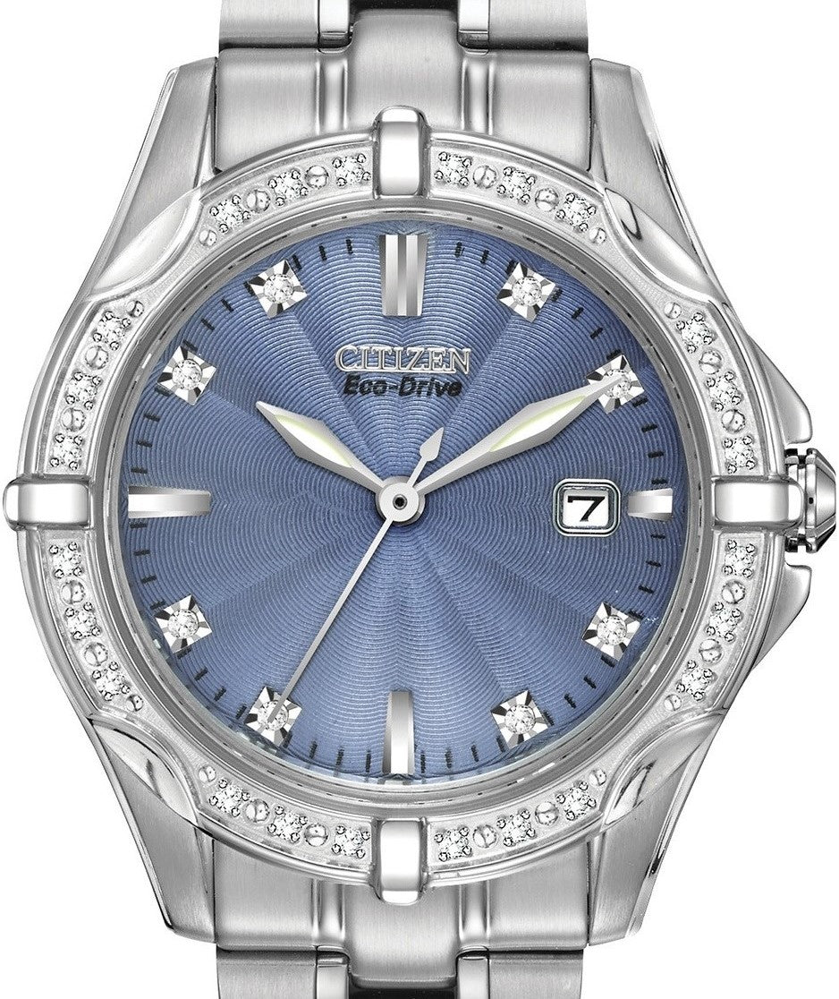 Authentic CITIZEN Eco-Drive Diamond Accented Stainless Steel Ladies Watch