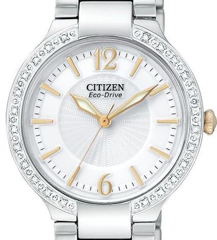 Authentic CITIZEN Eco-Drive Firenza Diamond Accented Stainless Steel Ladies Watch