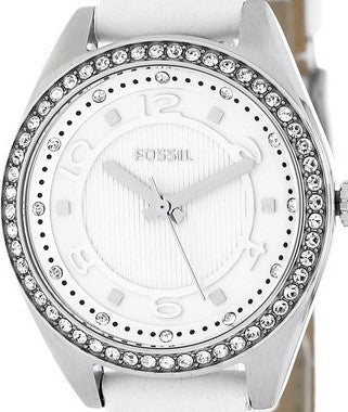 Authentic FOSSIL Carissa Crystal Accented White Leather Ladies Watch