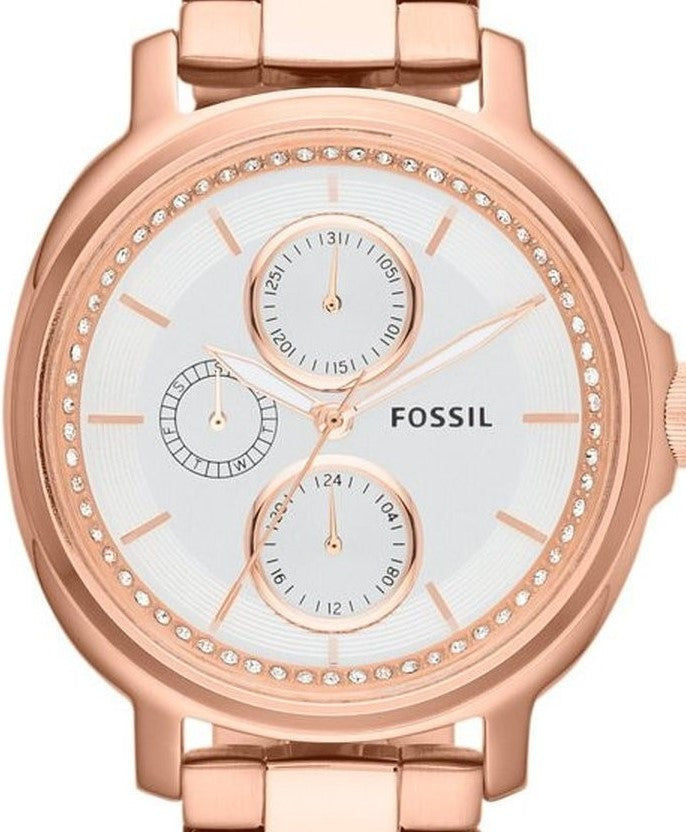 Authentic FOSSIL Chelsey Crystal Accented Rose Gold Multifunction Ladies Watch