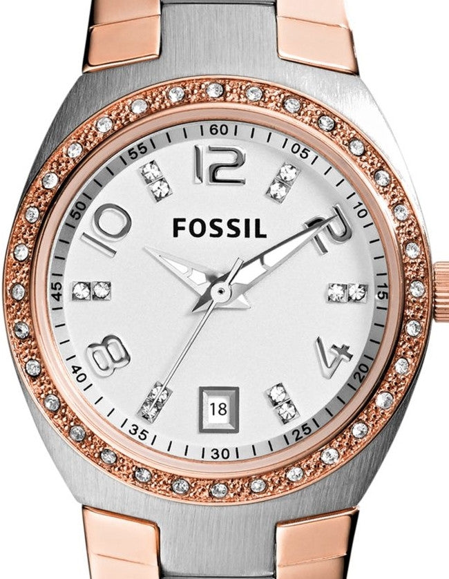 Authentic FOSSIL Colleague Crystal Accented Two Tone Ladies Watch