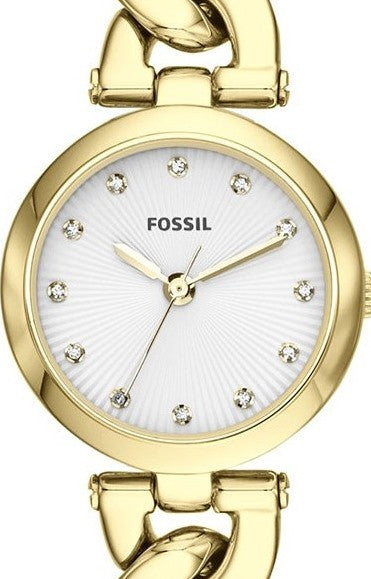 Authentic FOSSIL Crystal Accented Gold Tone Ladies Bracelet Watch