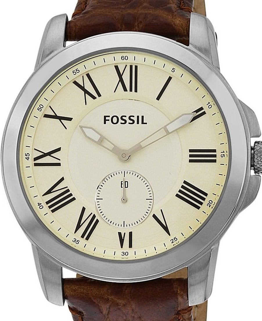 Authentic FOSSIL Grant Slimline Brown Leather Mens Watch