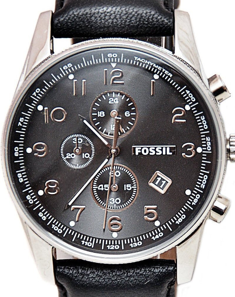 Authentic FOSSIL Grant Black Leather Chronograph Mens Watch