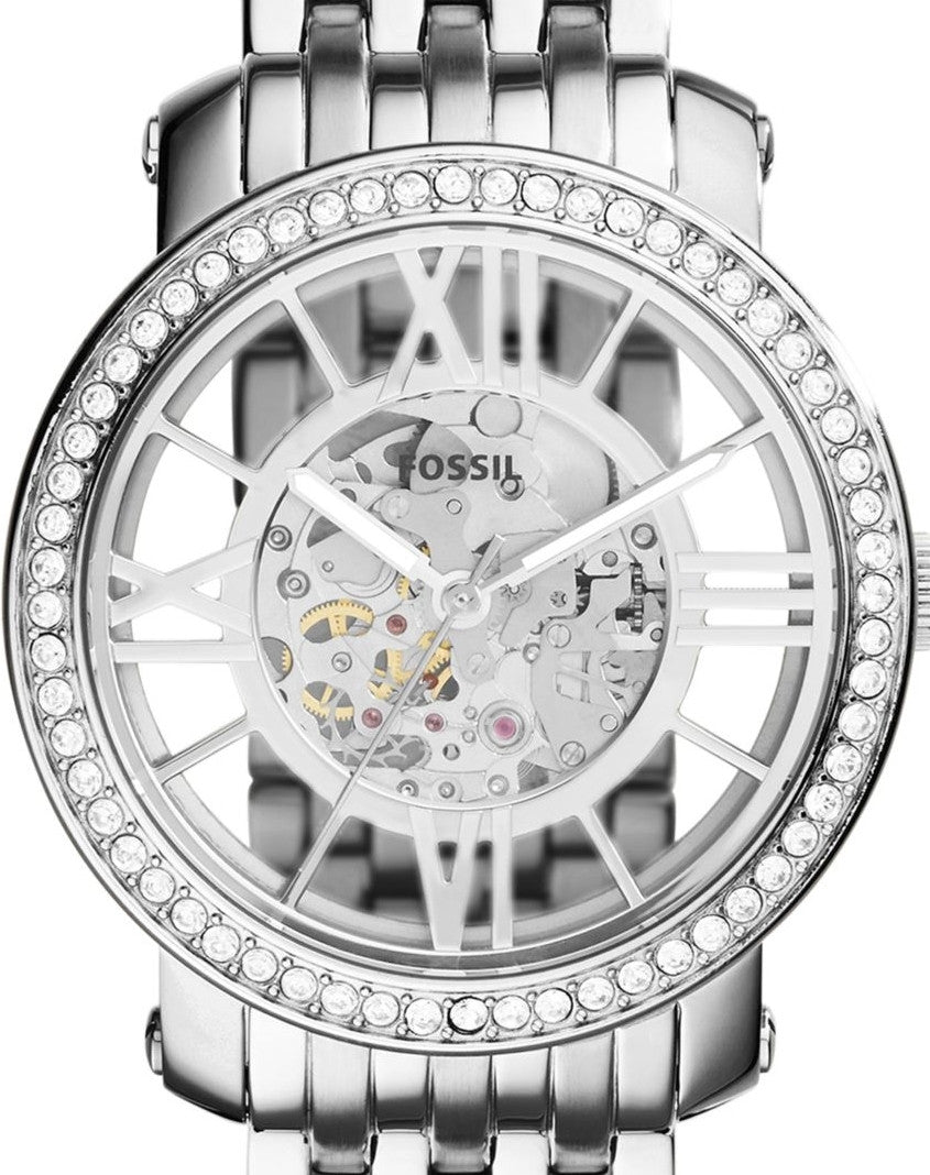 Authentic FOSSIL Curiosity Crystal Accented Skeleton Automatic Ladies Watch