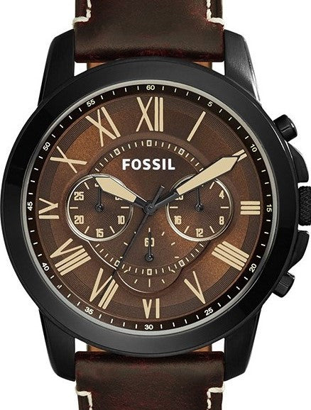 Authentic FOSSIL Grant Brown Leather Chronograph Mens Watch