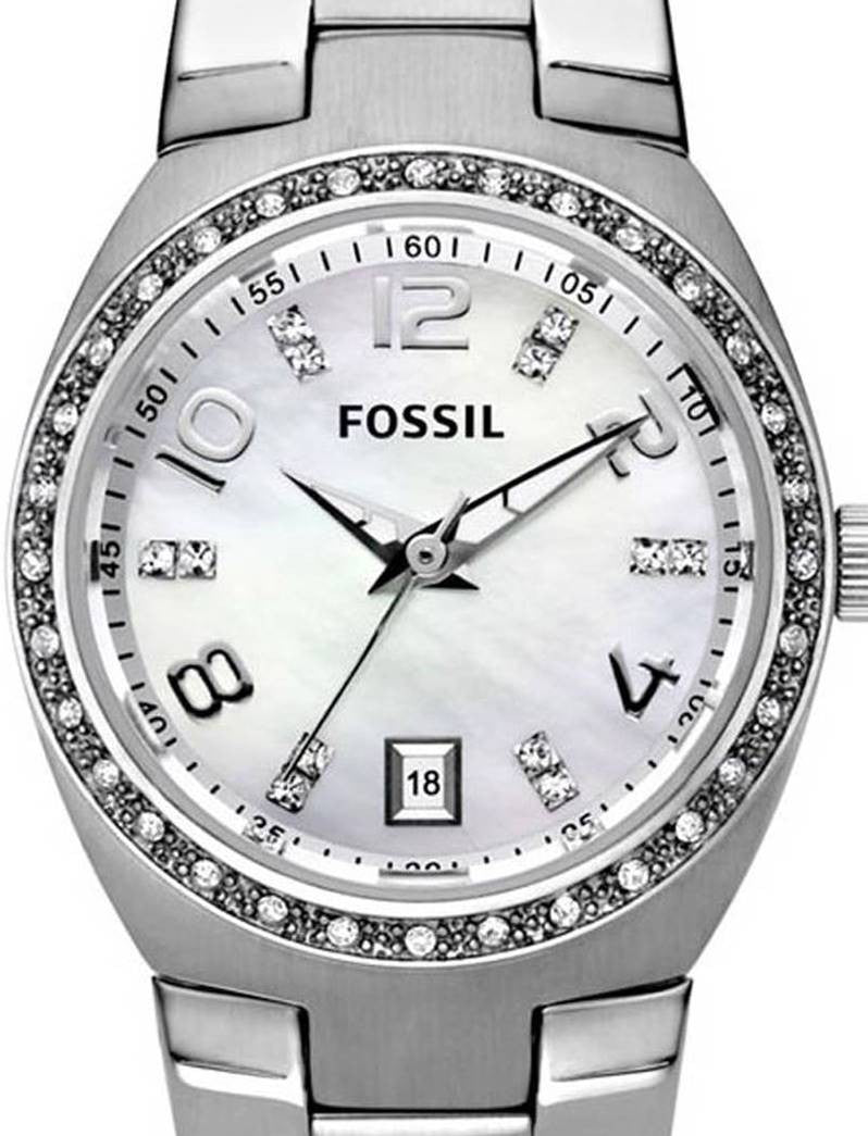 Authentic FOSSIL Colleague Crystal Accented Mother Of Pearl Ladies Watch