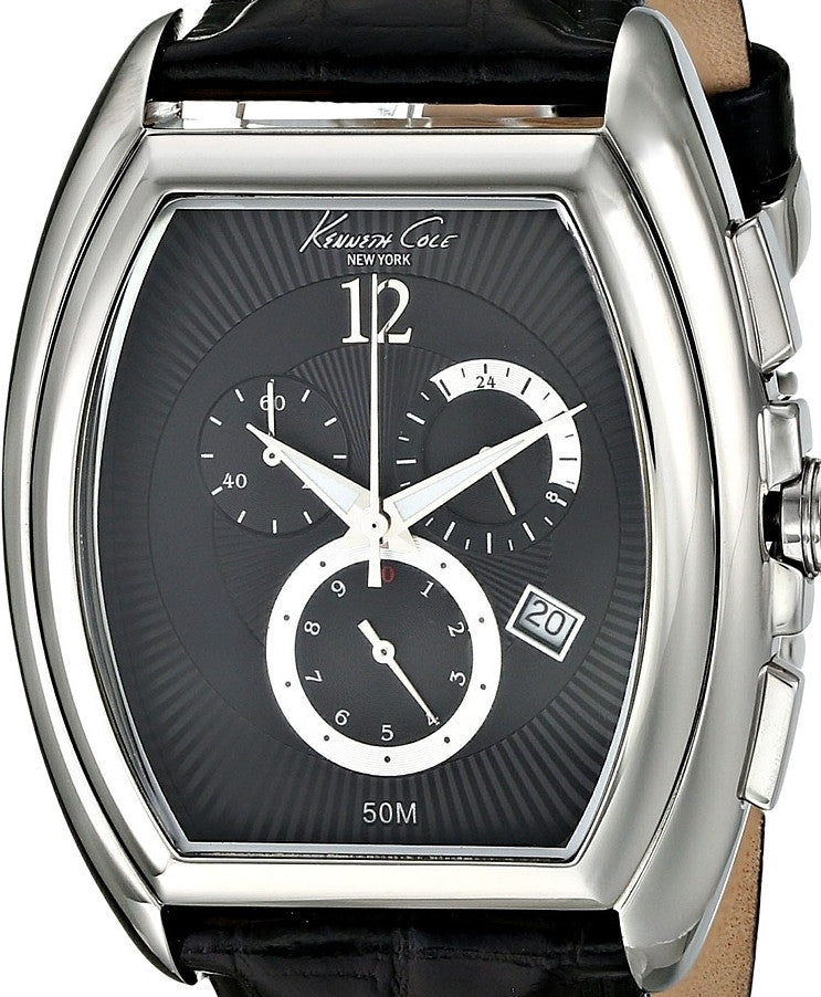 Authentic KENNETH COLE Black Leather Chronograph Mens Watch