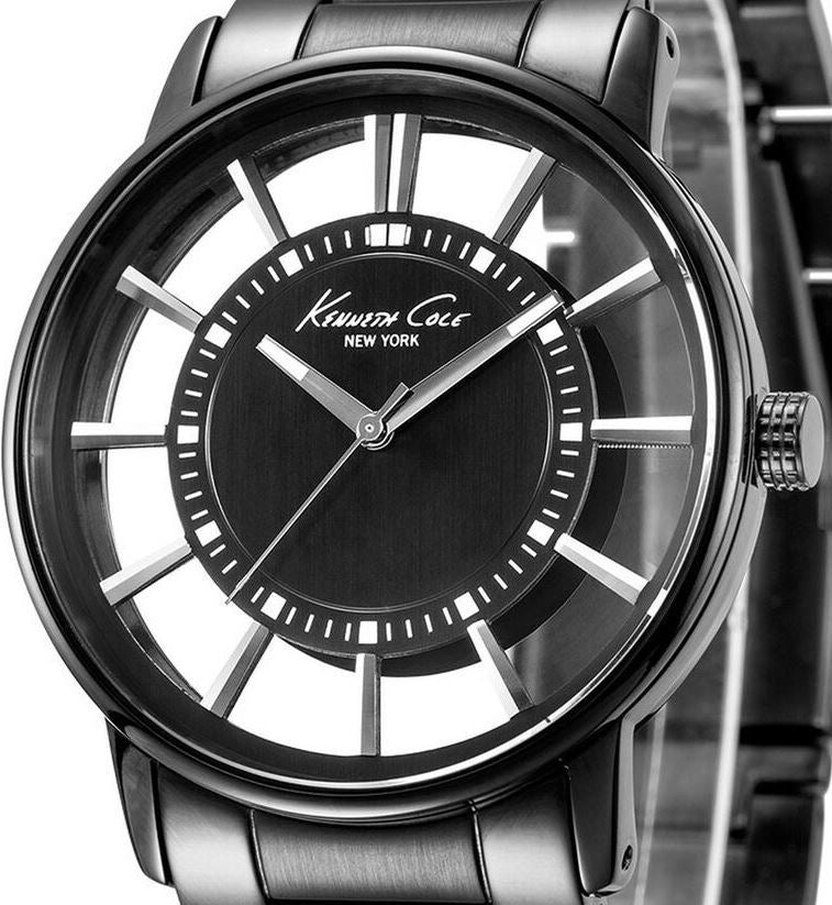 Authentic KENNETH COLE Transparent Black Stainless Steel Mens Watch