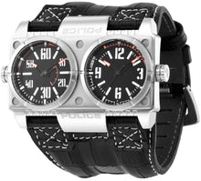 Load image into Gallery viewer, Authentic POLICE Dominator Dual Time Black Leather Oversized Mens Watch
