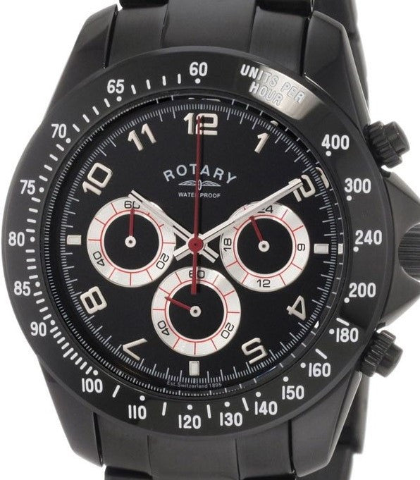 Authentic ROTARY Black Stainless Steel Chronograph Mens Watch