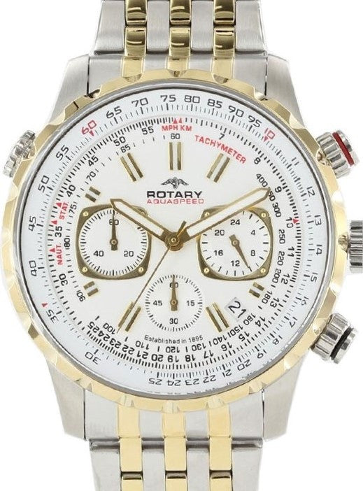 Authentic ROTARY Aquaspeed Two Tone Stainless Steel Chronograph Mens Watch