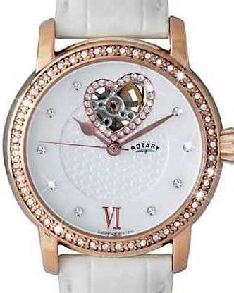 Authentic ROTARY Crystal Accented Heart Dial Automatic Ladies Watch