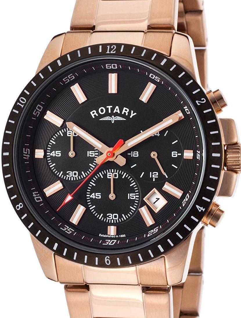 Authentic ROTARY Rose Gold Stainless Steel Chronograph Mens Watch
