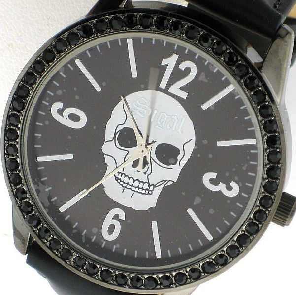 Authentic SIGAL Crystal Accented Skull Oversized Ladies Watch
