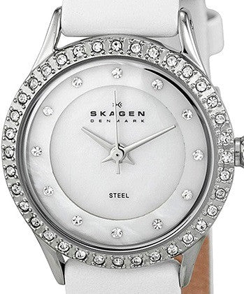 Authentic SKAGEN Denmark Crystal Accented Mother Of Pearl Ladies Watch